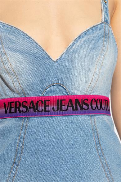 Versace Kadın Pamuklu Marka  Logolu Mavi Elbise 74HAO951 DW009L01-904