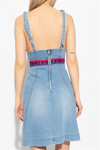 Versace Kadın Pamuklu Marka  Logolu Mavi Elbise 74HAO951 DW009L01-904