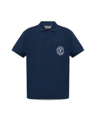 Versace Erkek Regular Fit Göğüste İşlemeli Logo Detaylı %100 Pamuklu Kısa Kollu Lacivert Polo Yaka T-Shirt 78GAGT01CJ01T-283