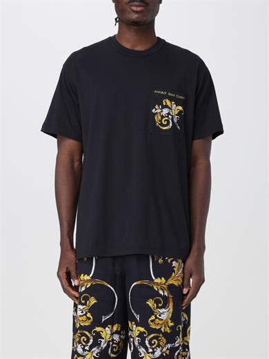 Versace Erkek Regular Fit Yuvarlak Yakalı Cep Detaylı Arkası Grafik Baskılı Kısa Kollu Siyah-Altın T-Shirt 78GAH6RBJS462-G89