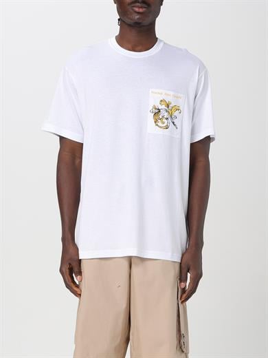 Versace Erkek Regular Fit Yuvarlak Yakalı Cep Detaylı Arkası Grafik Baskılı Kısa Kollu Beyaz-Altın T-Shirt 78GAH6RBJS462-G03