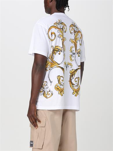 Versace Erkek Regular Fit Yuvarlak Yakalı Cep Detaylı Arkası Grafik Baskılı Kısa Kollu Beyaz-Altın T-Shirt 78GAH6RBJS462-G03