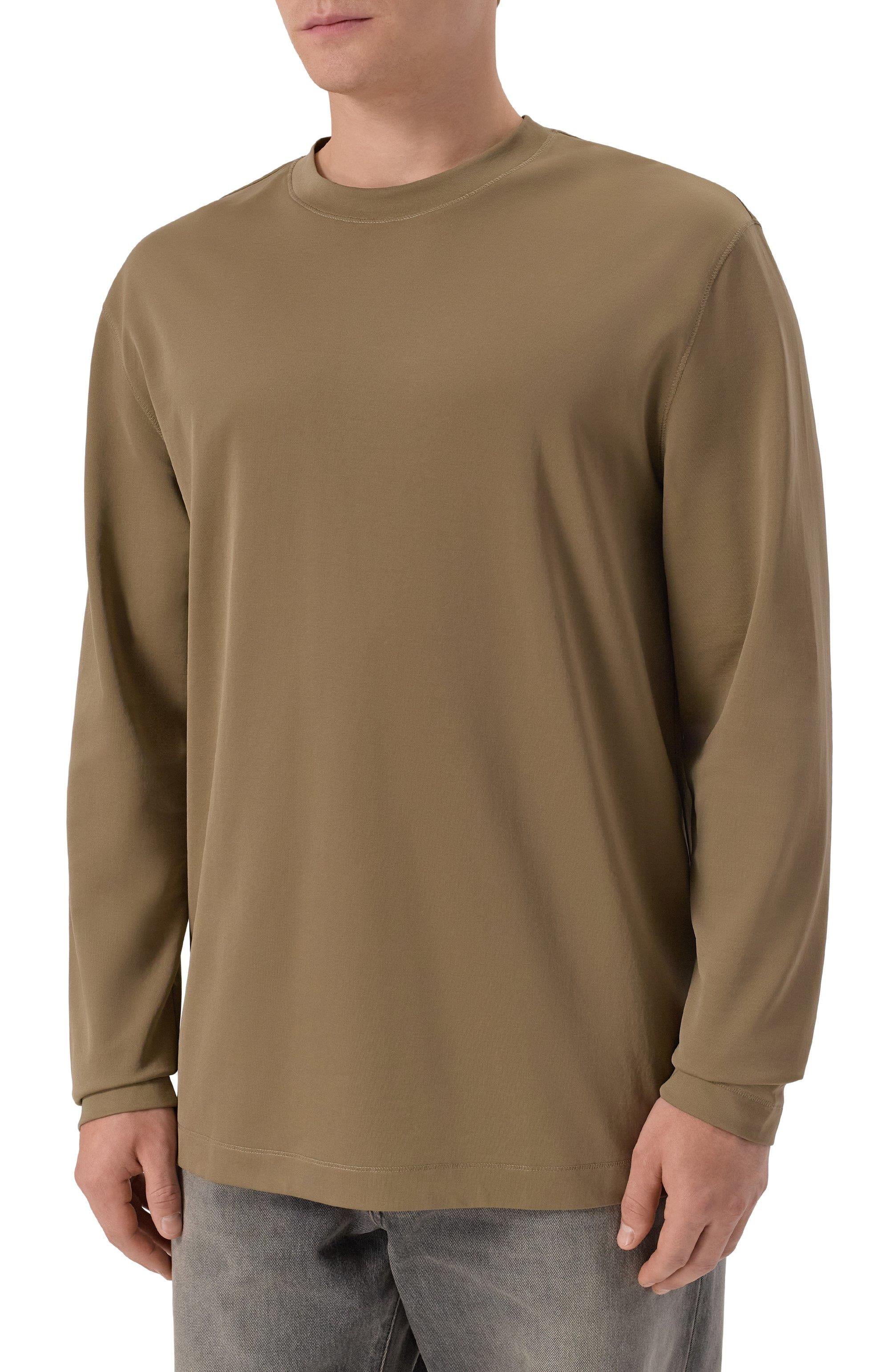 BOSS Erkek Slim Fit Bisiklet Yaka Uzun Kollu Haki T-Shirt 50554524-245