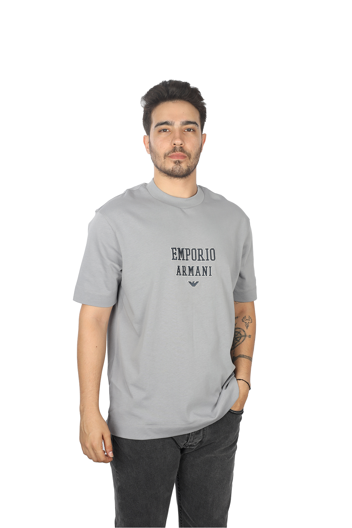 Emporio Armani Erkek Dokuma Gri T-Shirt 6D1TQ9 1JWZZ-06L1
