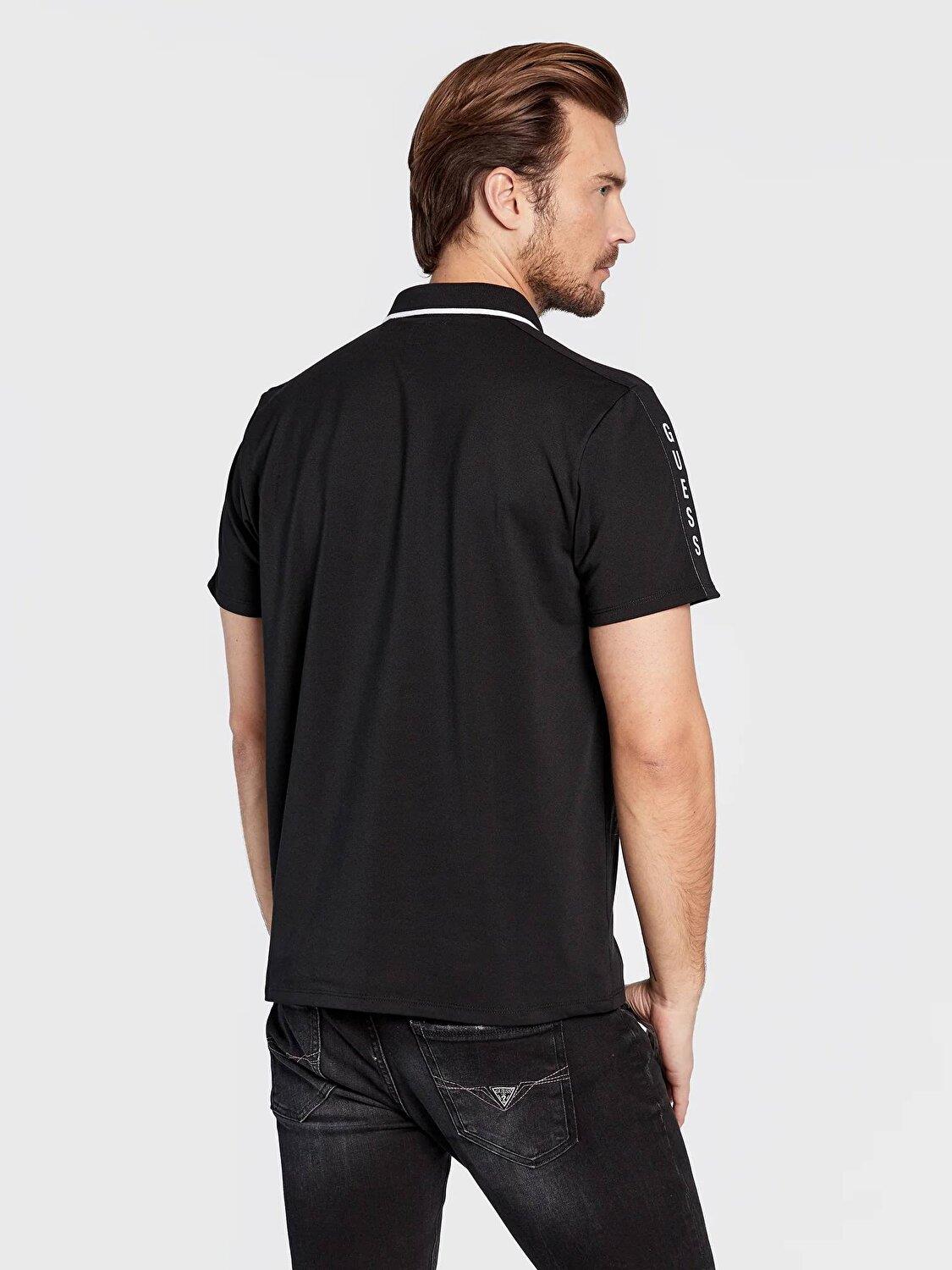 GUESS Erkek Polo Yaka Du me Kapamal K sa Kollu Siyah Polo Yaka T Shirt M2YP25 KARS0 JBLK M2YP25 KARS0 JBLK