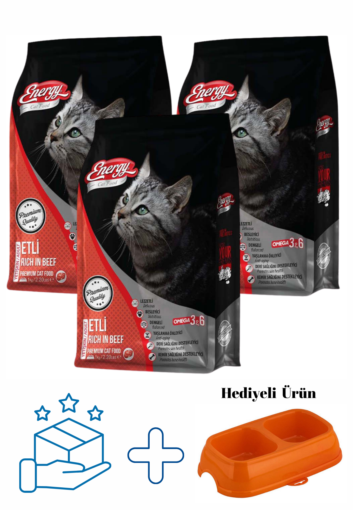 Sığır Etli Yetişkin Kedi Maması 1 Kg - 3 Adet