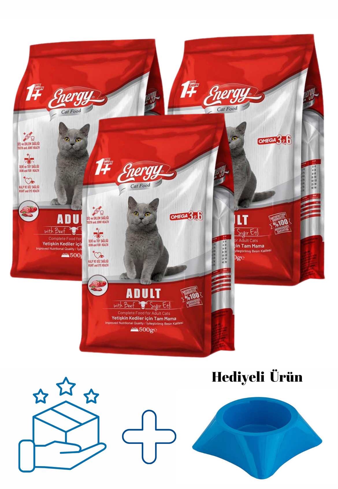 Sığır Etli Yetişkin Kedi Maması 500 G - 3 Adet
