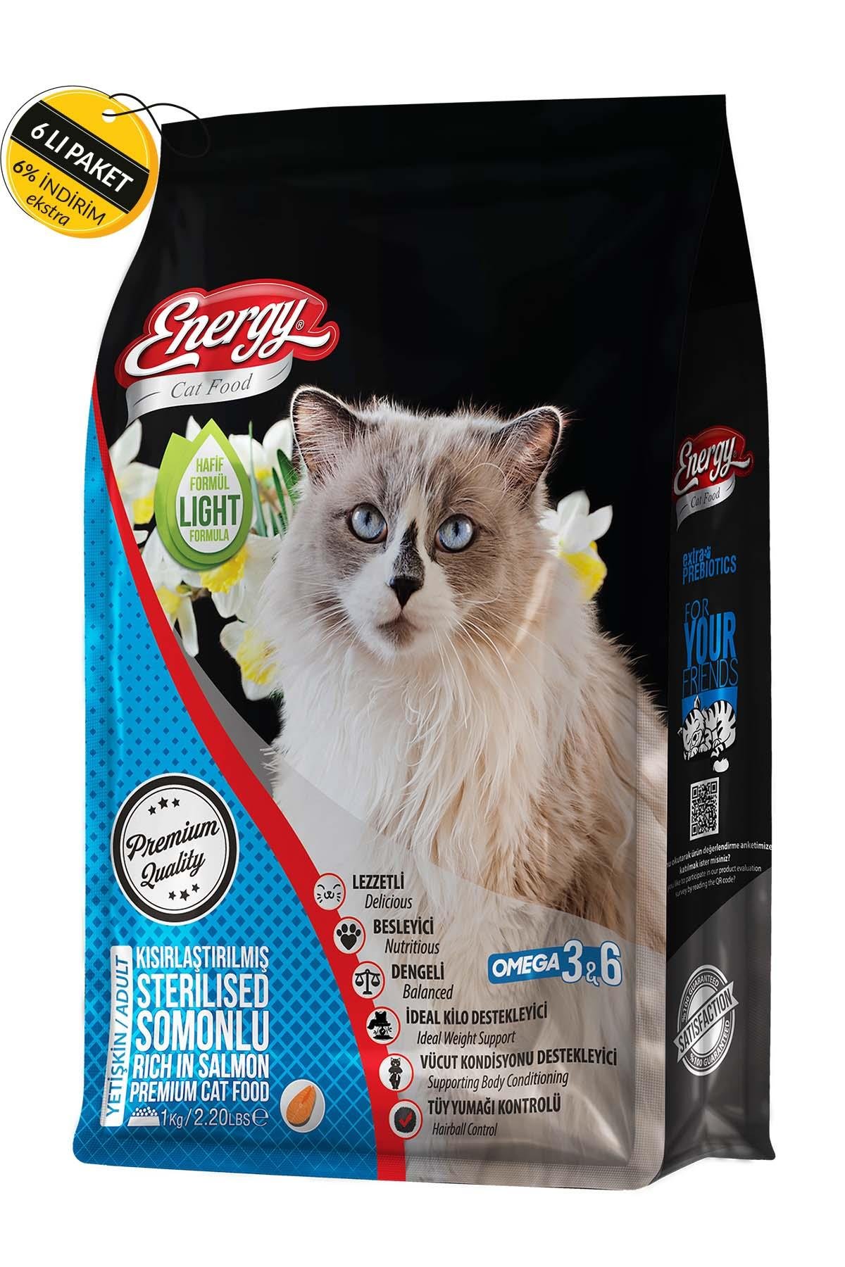 Energy Somonlu Kısırlaştırılmış Kedi Maması 1 Kg Özel Koli (6 Adet)