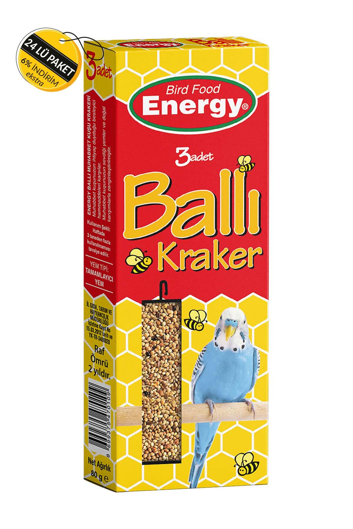 Energy Ballı Muhabbet  3'lü Kuş Krakeri Özel Koli (24 Adet)