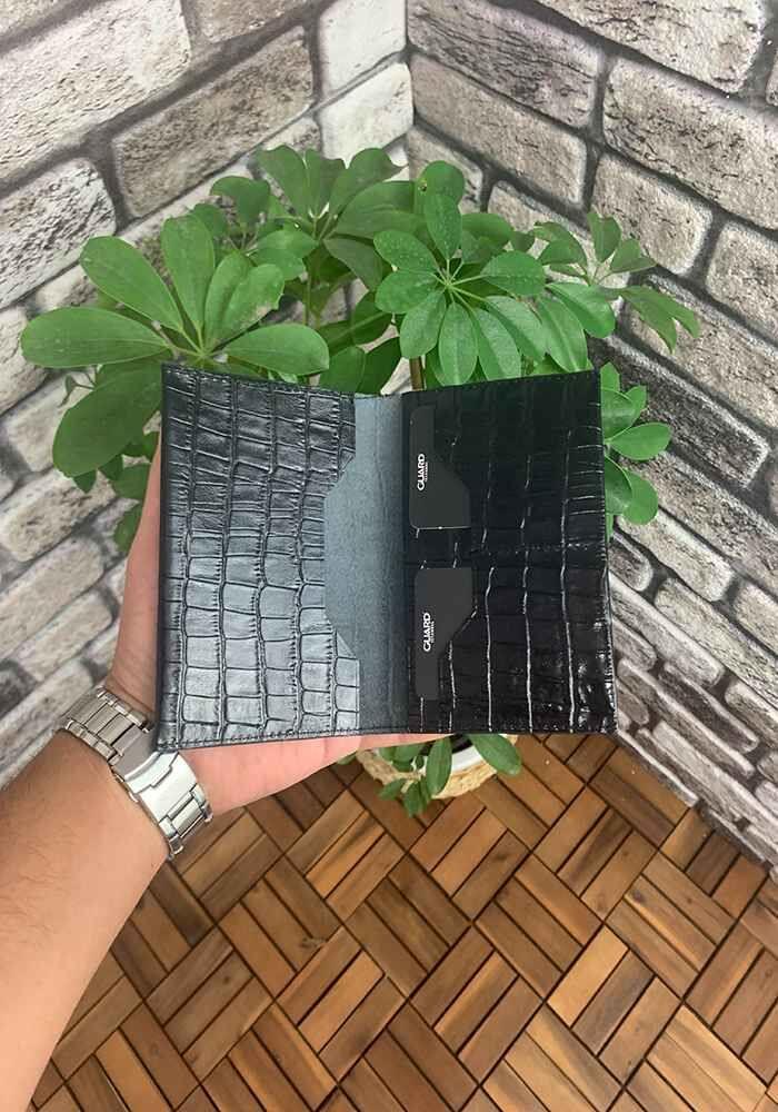 Guard Croco Baskılı Siyah Pasaport Kılıfı