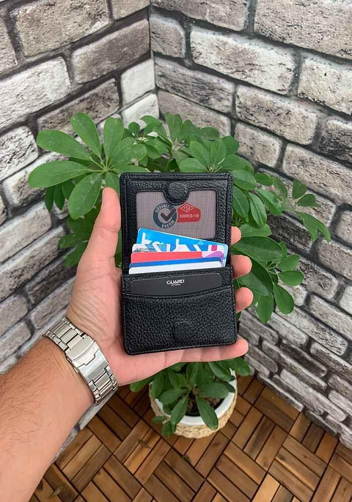 Guard Mıknatıslı Küçük Boy Siyah Deri Kartlık/Kartvizitlik