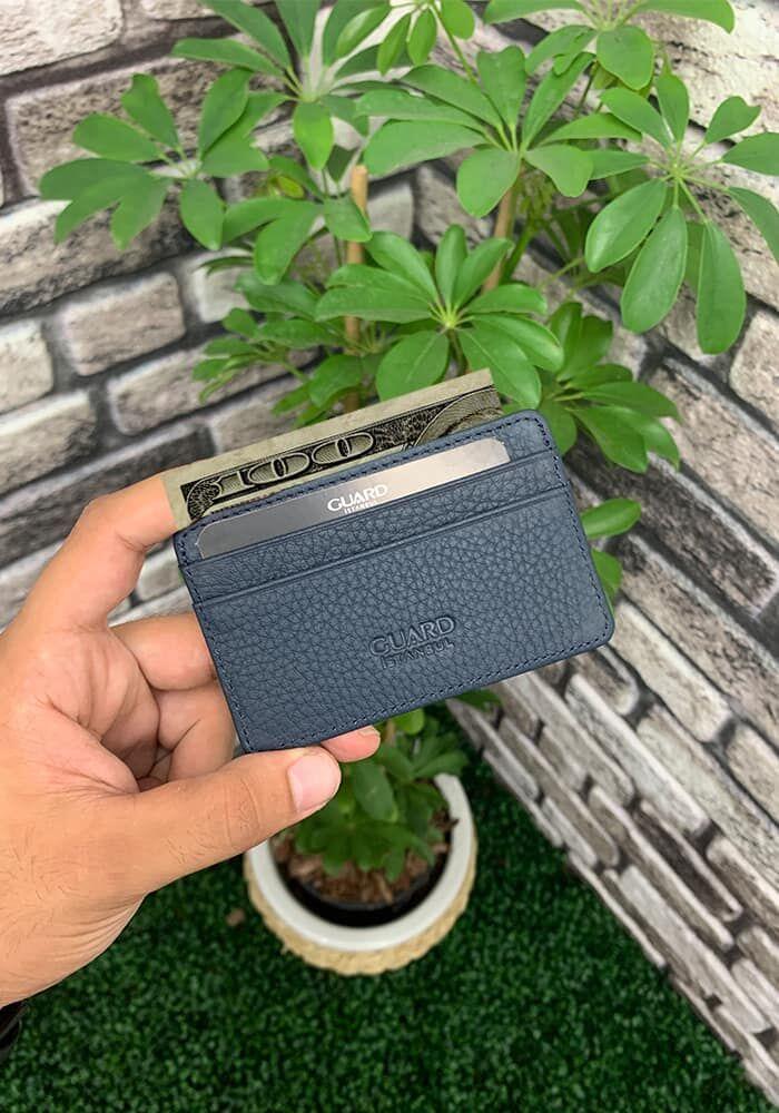 Guard Ultra İnce Unisex Lacivert Minimal Deri Kartlık