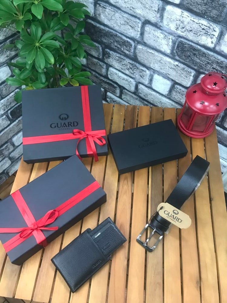 Hakiki Deri Erkek Kemer Cüzdan Seti Özel Hediye Kutulu Siyah