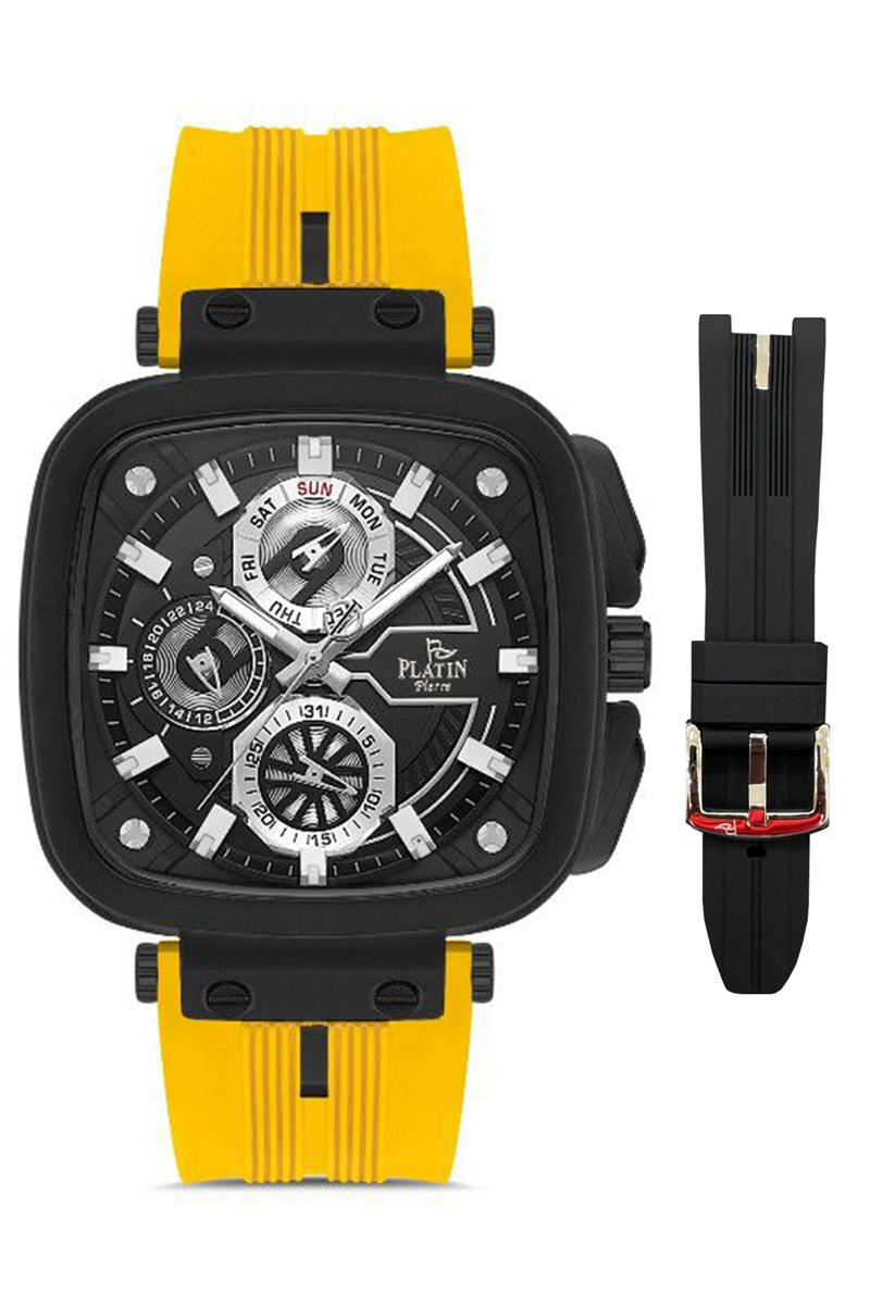 HDS-PL-1038GD-ZR2 Silikon Kordon Fonksiyonları Aktif Kare Erkek Kol Saati 