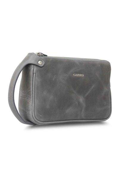 Guard Antik Gri Unisex Çift Fermuarlı El Çantası