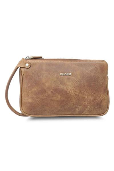Guard Antik Taba Unisex Çift Fermuarlı El Çantası