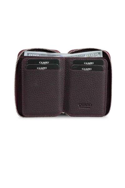 Guard Fermuarlı Bordo Deri Mini Cüzdan