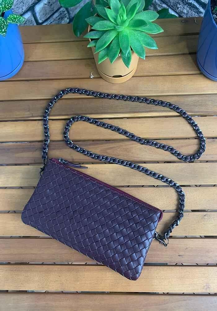 Guard El Örgüsü Küçük Boy Bordo Hakiki Deri Kadın Çantası