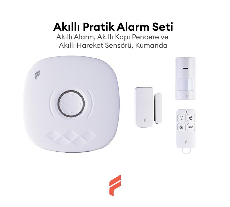 Akıllı Pratik Alarm Seti; Akıllı Alarm, Akıllı Kapı Pencere Sensörü, Akıllı Hareket Sensörü, Kumanda