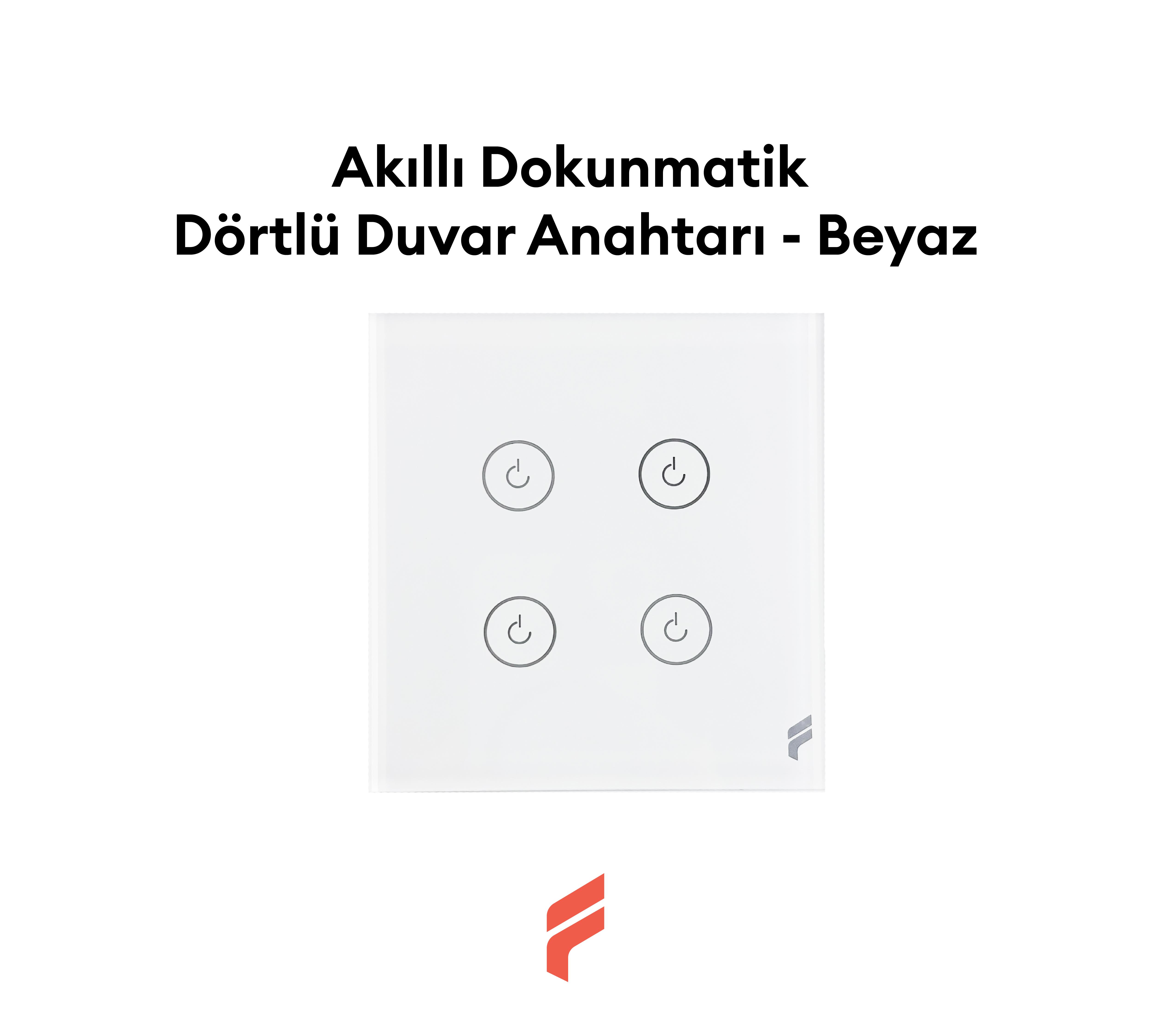 Akıllı Dokunmatik Dörtlü Duvar Anahtarı - Beyaz