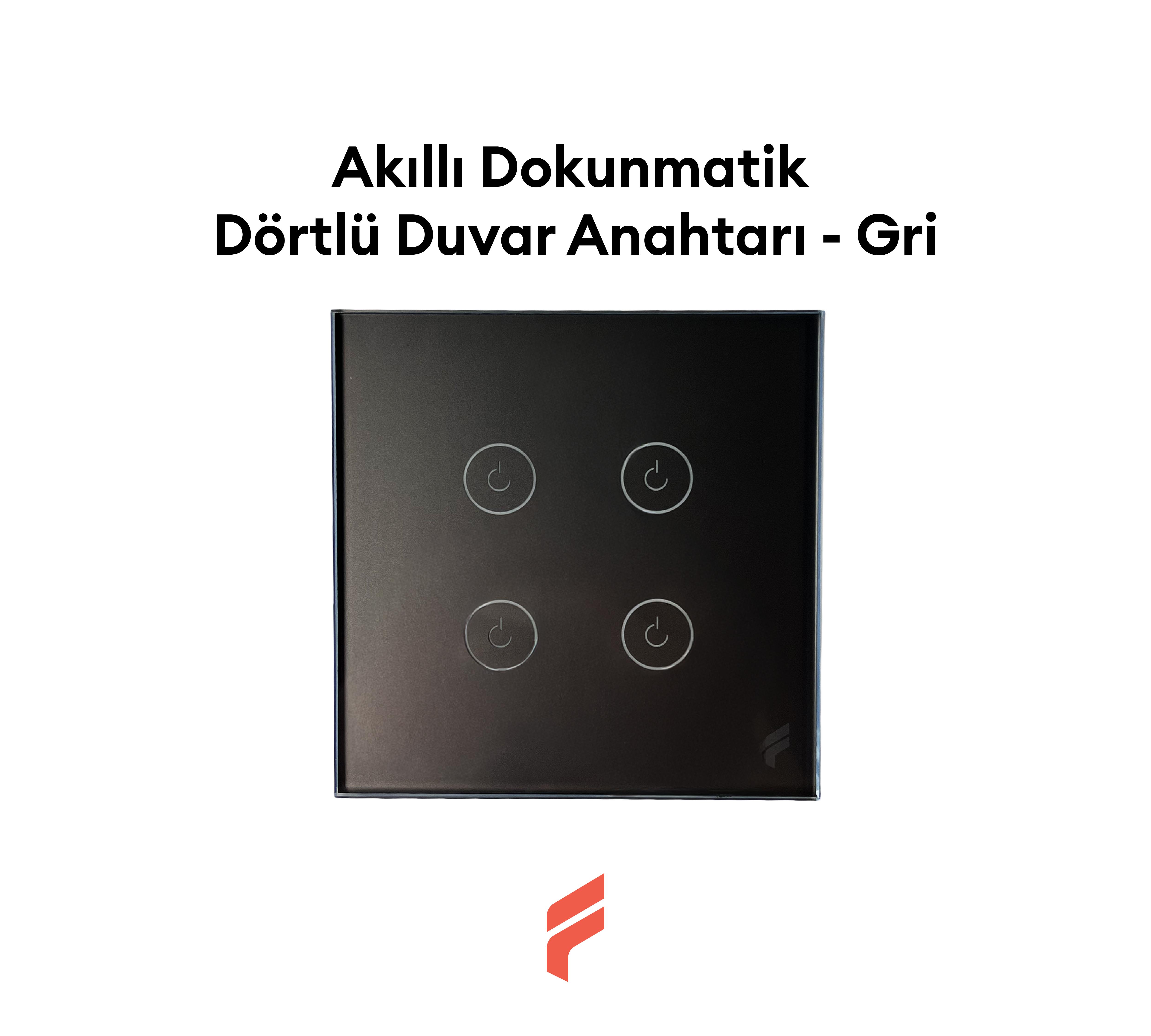 Akıllı Dokunmatik Dörtlü Duvar Anahtarı - Gri