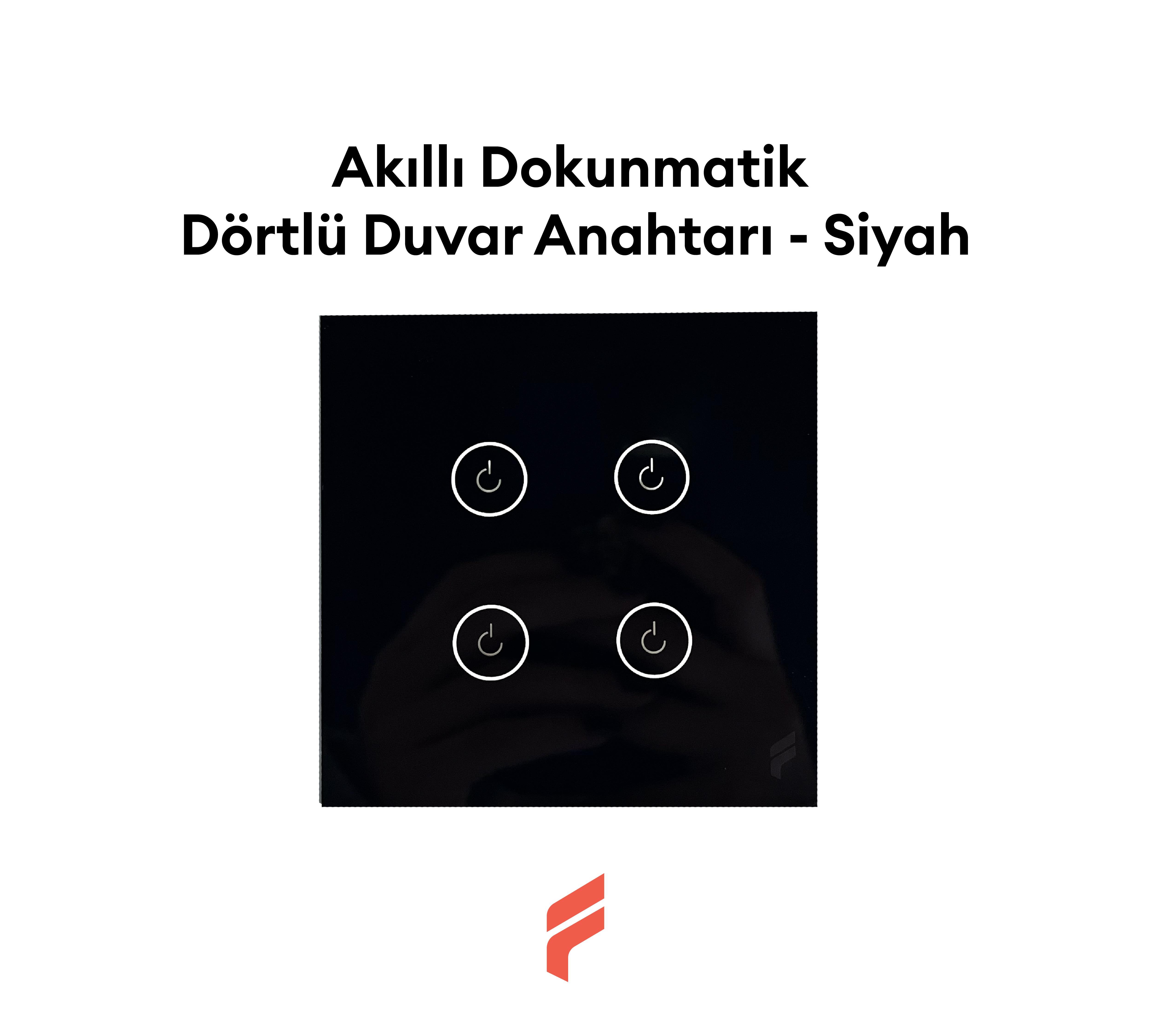 Akıllı Dokunmatik Dörtlü Duvar Anahtarı - Siyah