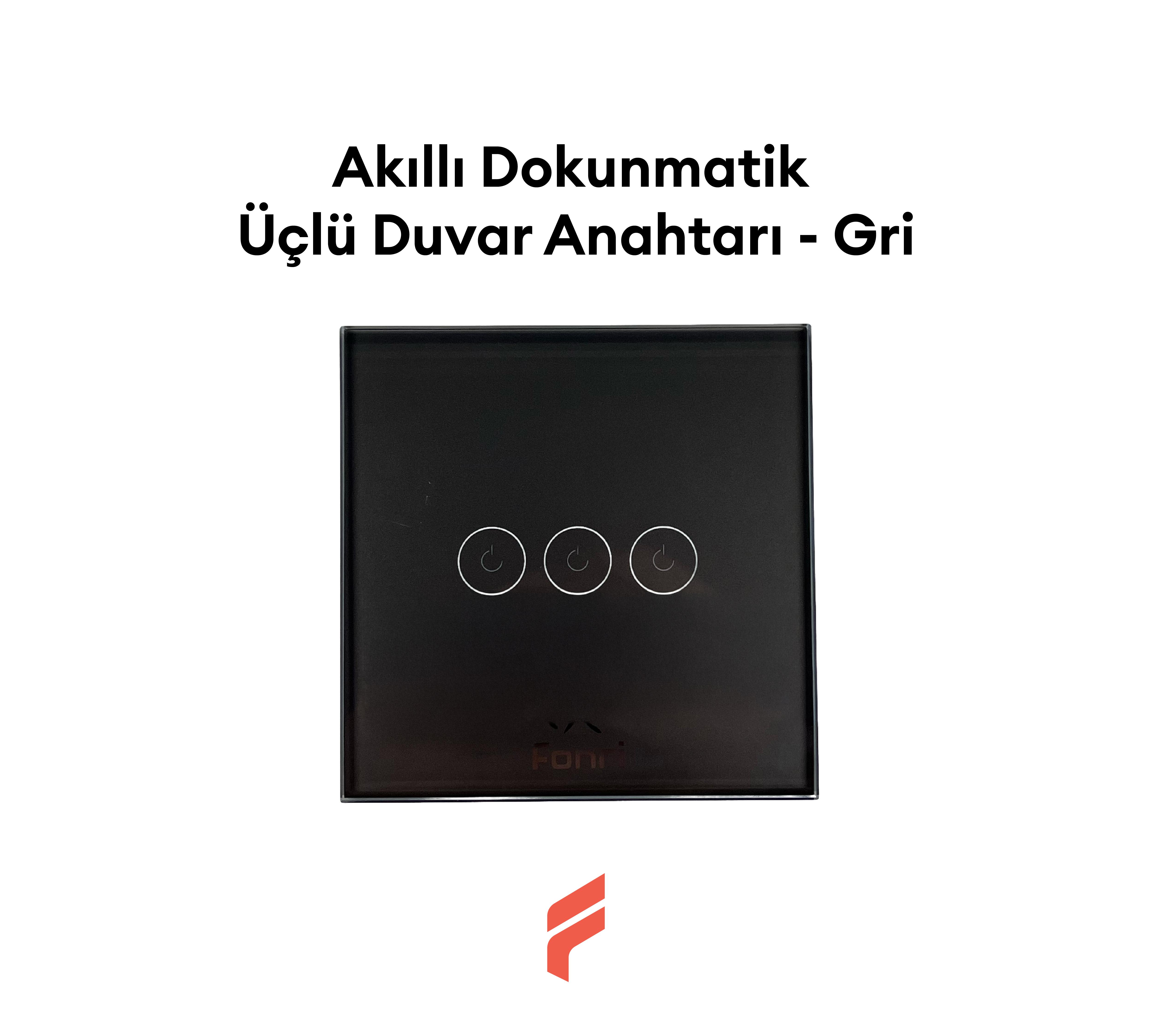 Akıllı Dokunmatik Üçlü Duvar Anahtarı - Gri