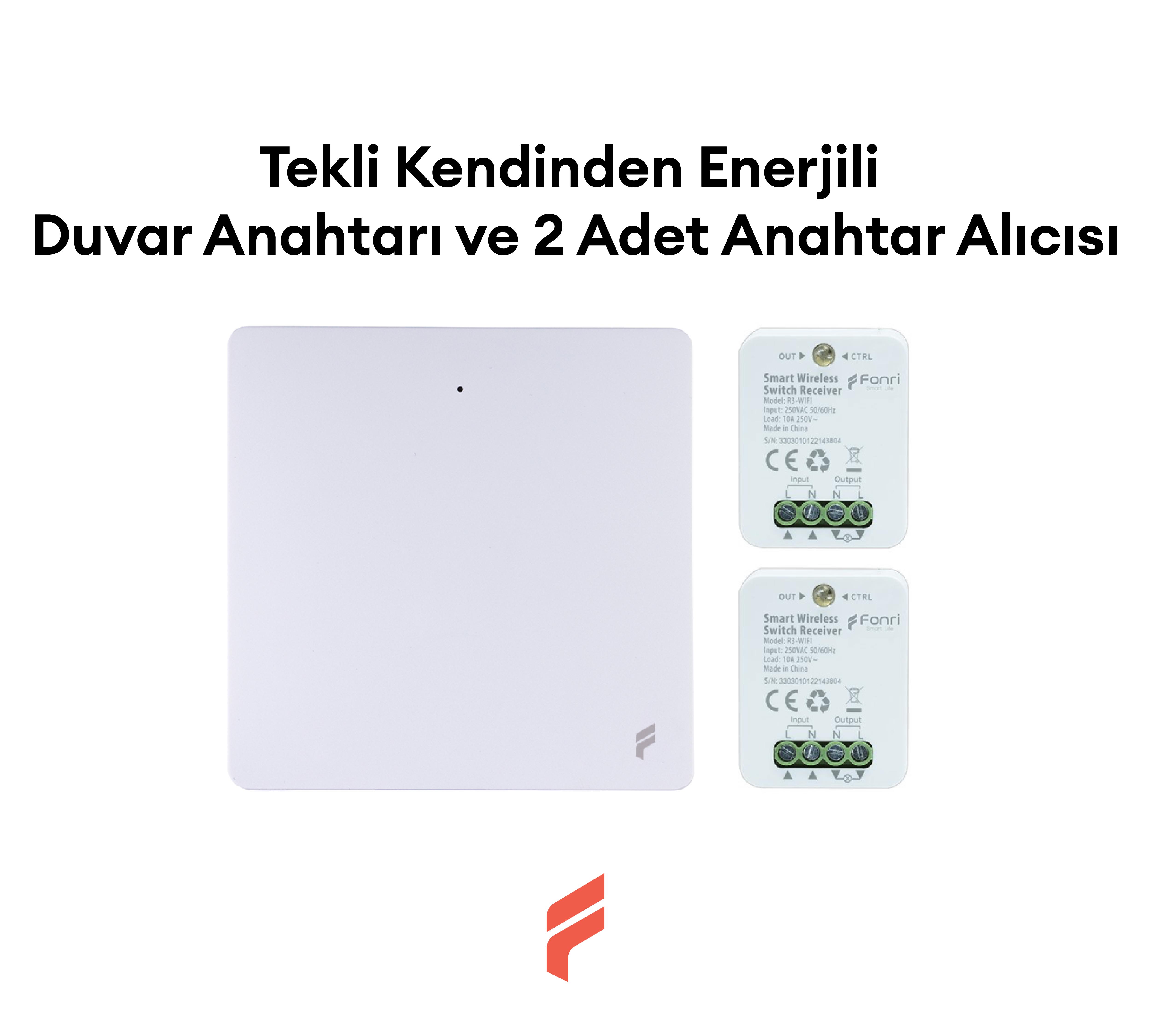 Akıllı Kablosuz Tekli Kendinden Enerjili Duvar Anahtarı ve 2 Adet Akıllı Kablosuz Anahtar Alıcısı Seti