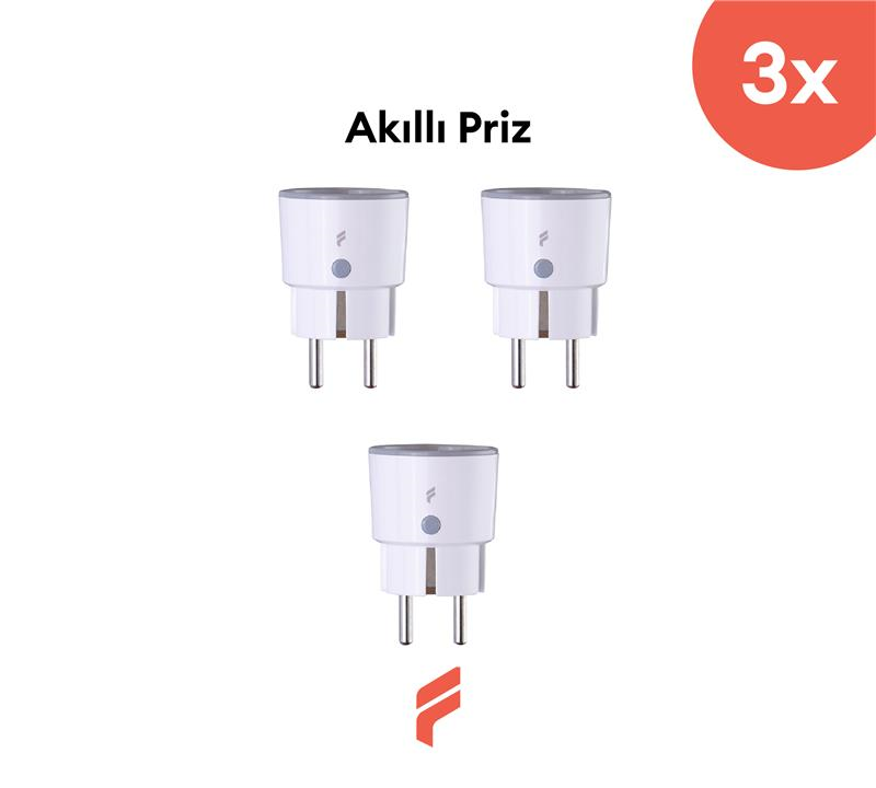 Akıllı Priz (16 Amper) 3'lü Set, Uzaktan Kontrol, Anlık Enerji Tüketim Takip, Zamanlayıcı, Tuya