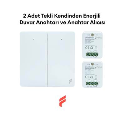Akıllı Kablosuz Çiftli Kendinden Enerjili Duvar Anahtarı ve 2 Adet Akıllı Kablosuz Anahtar Alıcısı Seti