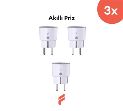 Akıllı Priz (16 Amper) 3'lü Set, Uzaktan Kontrol, Anlık Enerji Tüketim Takip, Zamanlayıcı, Tuya