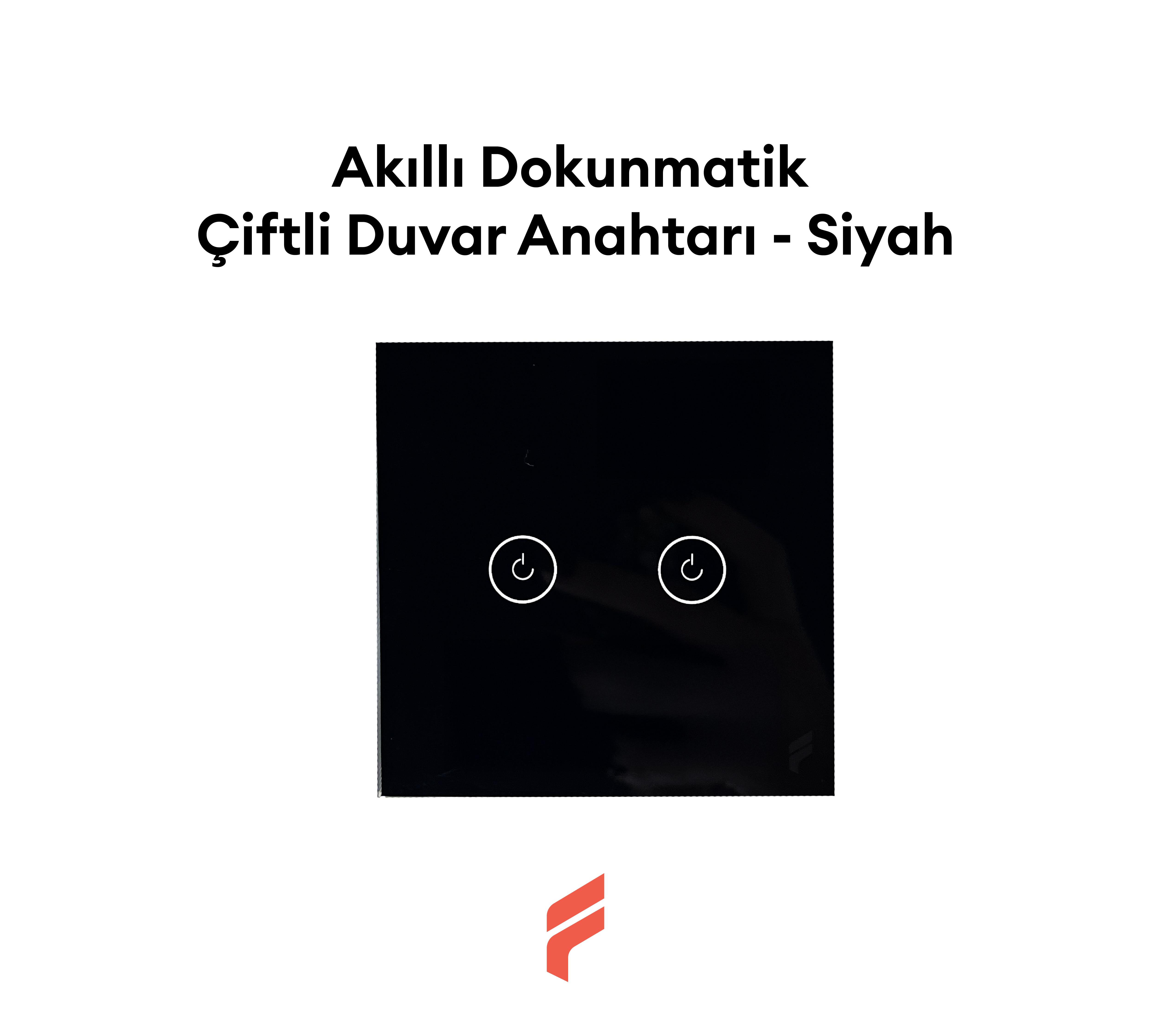 Akıllı Dokunmatik Çiftli Duvar Anahtarı - Siyah