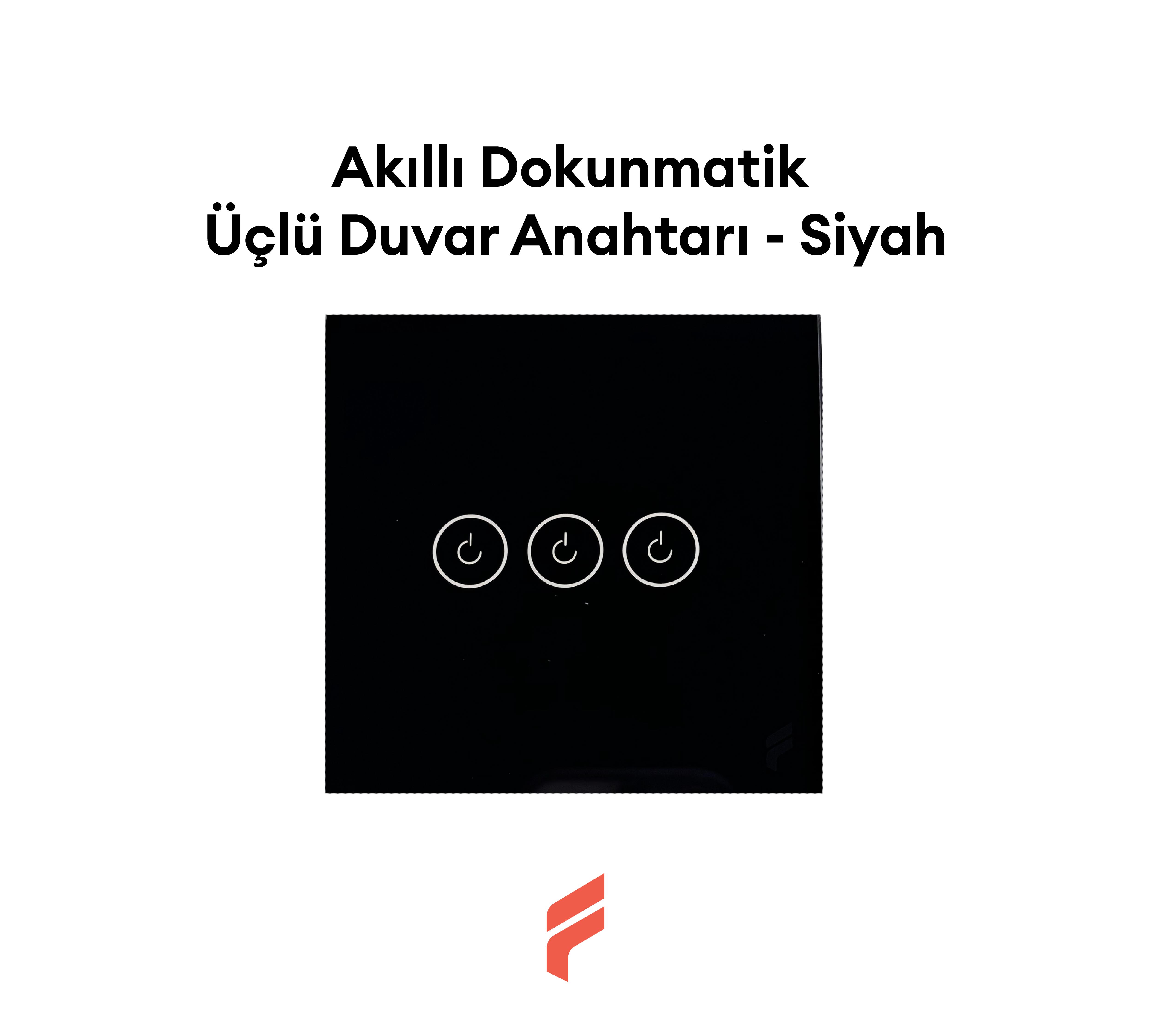 Akıllı Dokunmatik Üçlü Duvar Anahtarı - Siyah