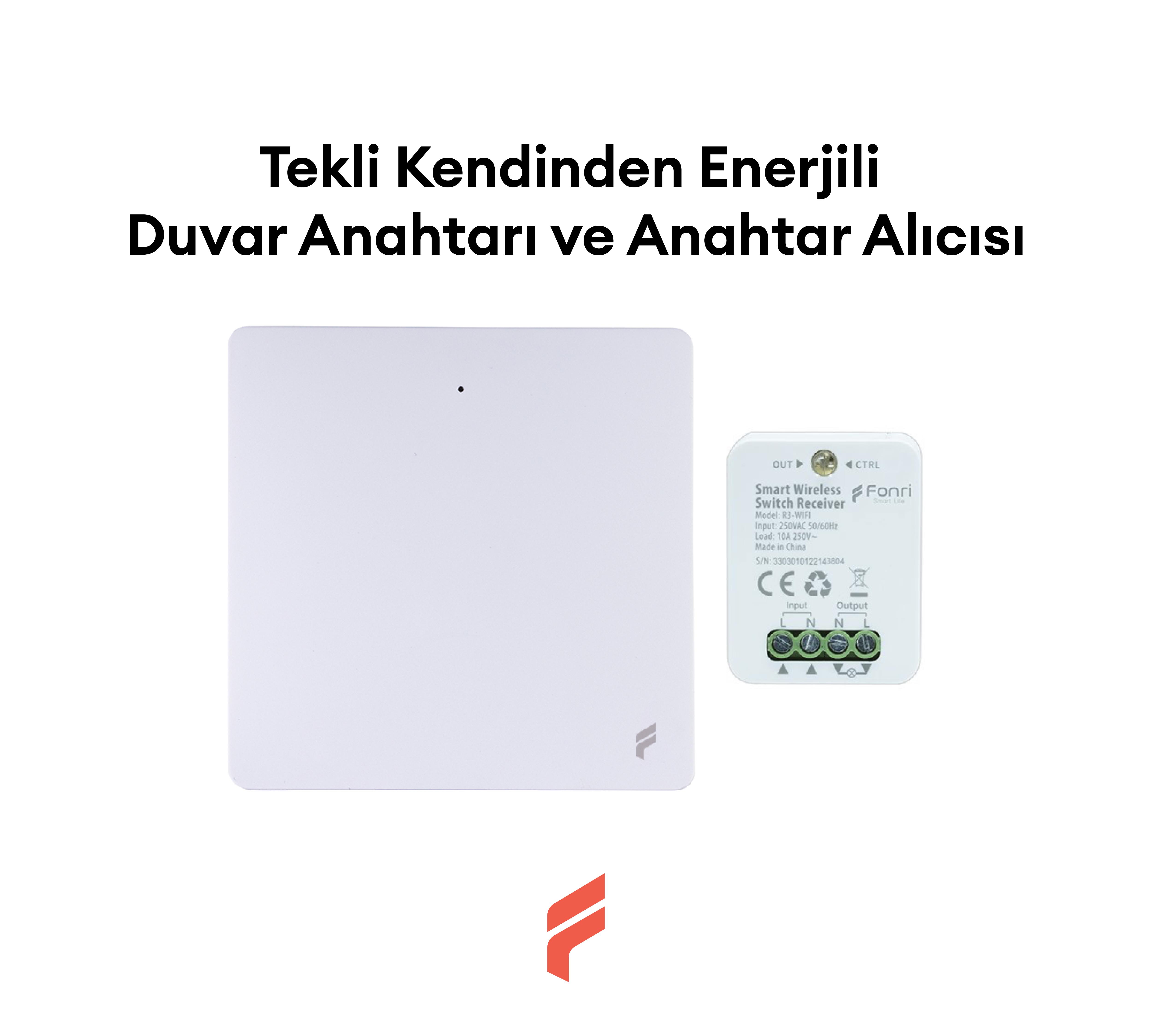 Akıllı Kablosuz Tekli Kendinden Enerjili Duvar Anahtarı ve Akıllı Kablosuz Anahtar Alıcısı Seti