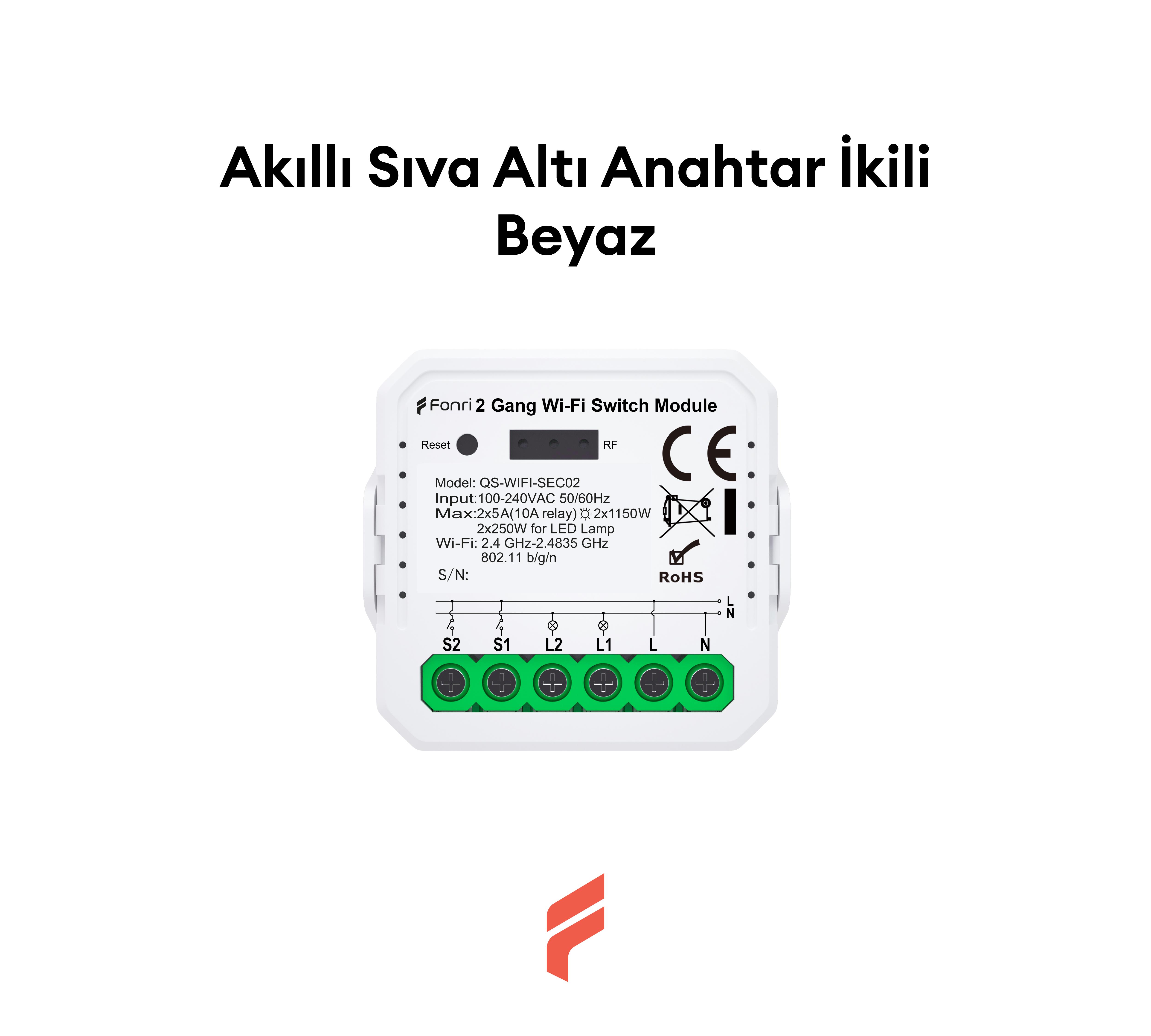 Akıllı Sıva Altı Anahtar - İkili, Siyah CP02
