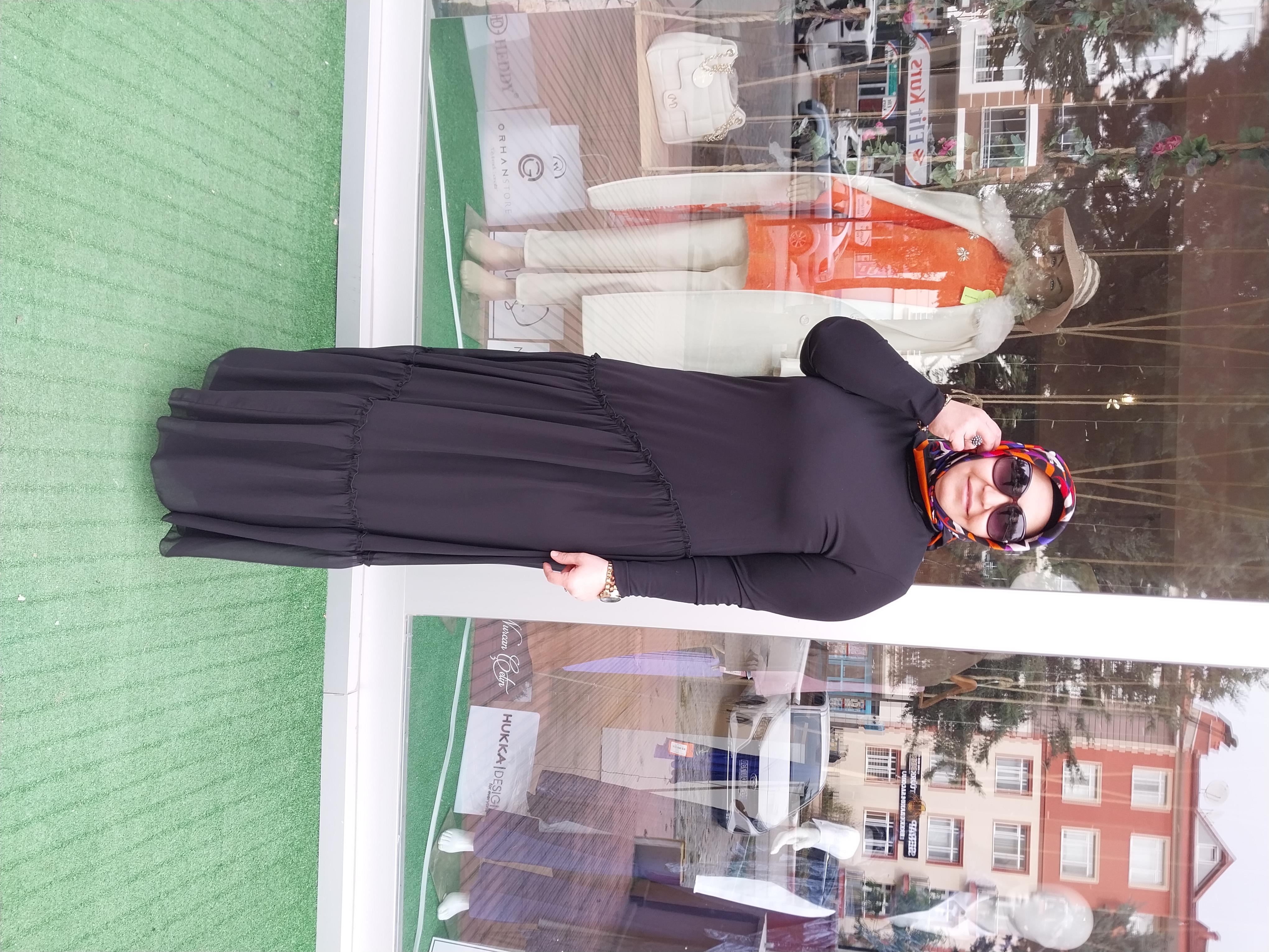 NURCAN ÇETİN ŞİFON DETAYLI ELBİSE SİYAH 24104