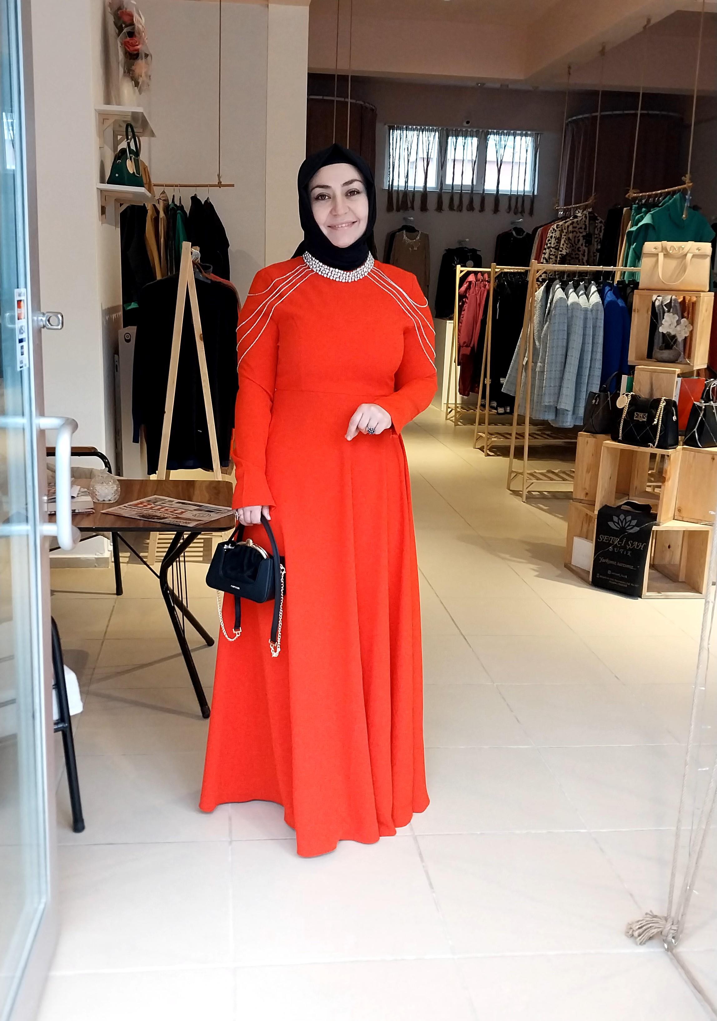 HEDDY OMUZU TAŞ DETAYLI MEVLANA MODEL ABİYE KIRMIZI 5158