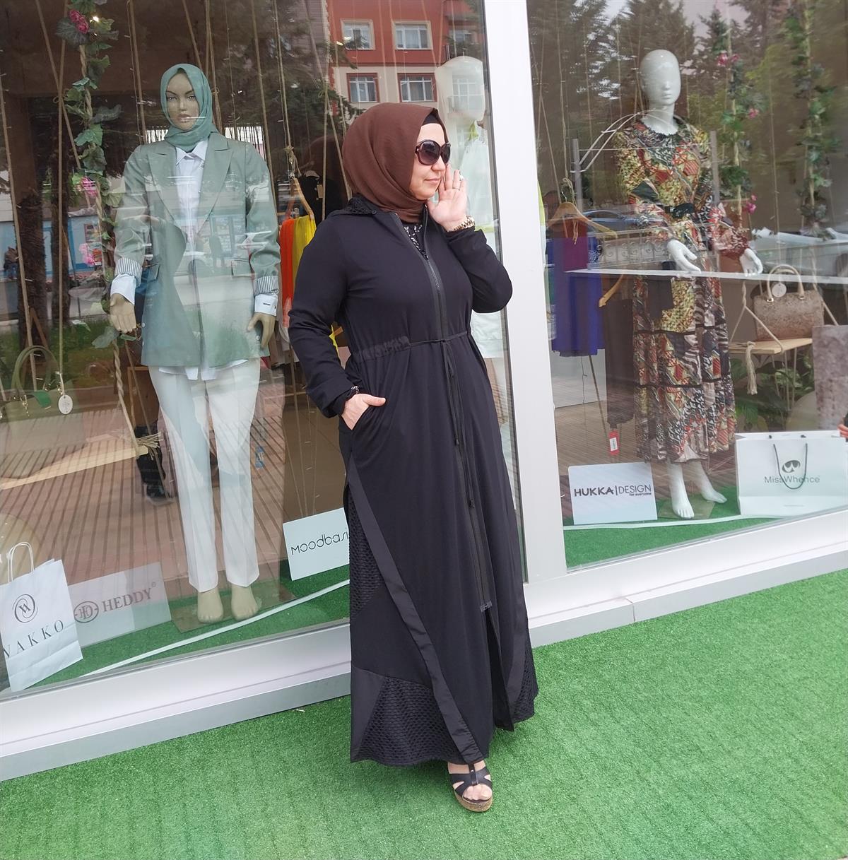 NURCAN ÇETİN FİLE DETAYLI FERACE SİYAH 23901