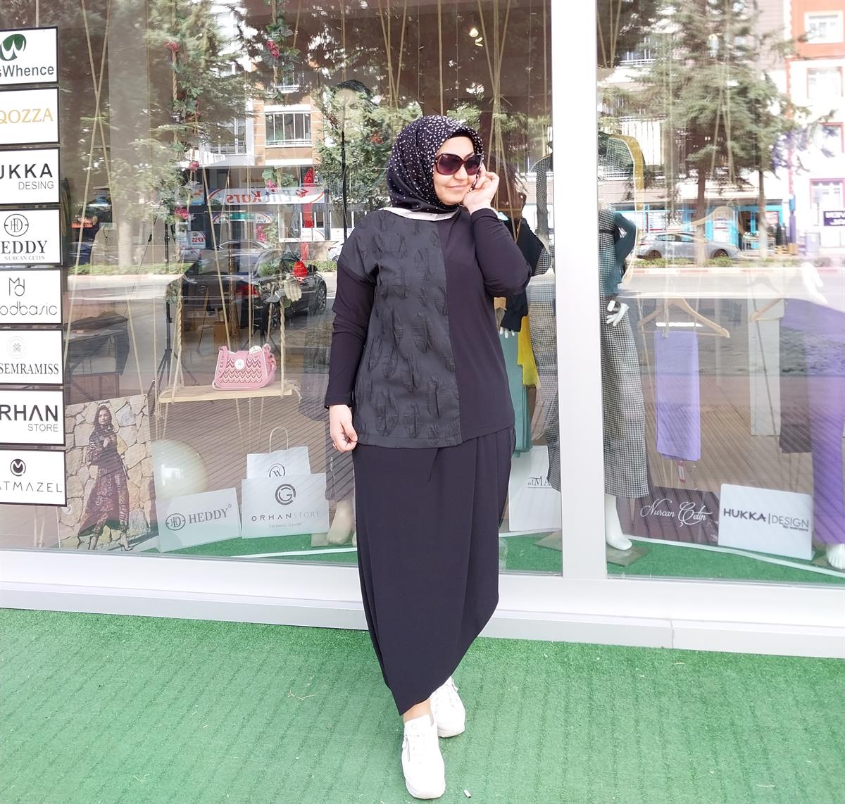 NURCAN ÇETİN KABARTMA DOKULU ŞALVAR TAKIM SİYAH 24408