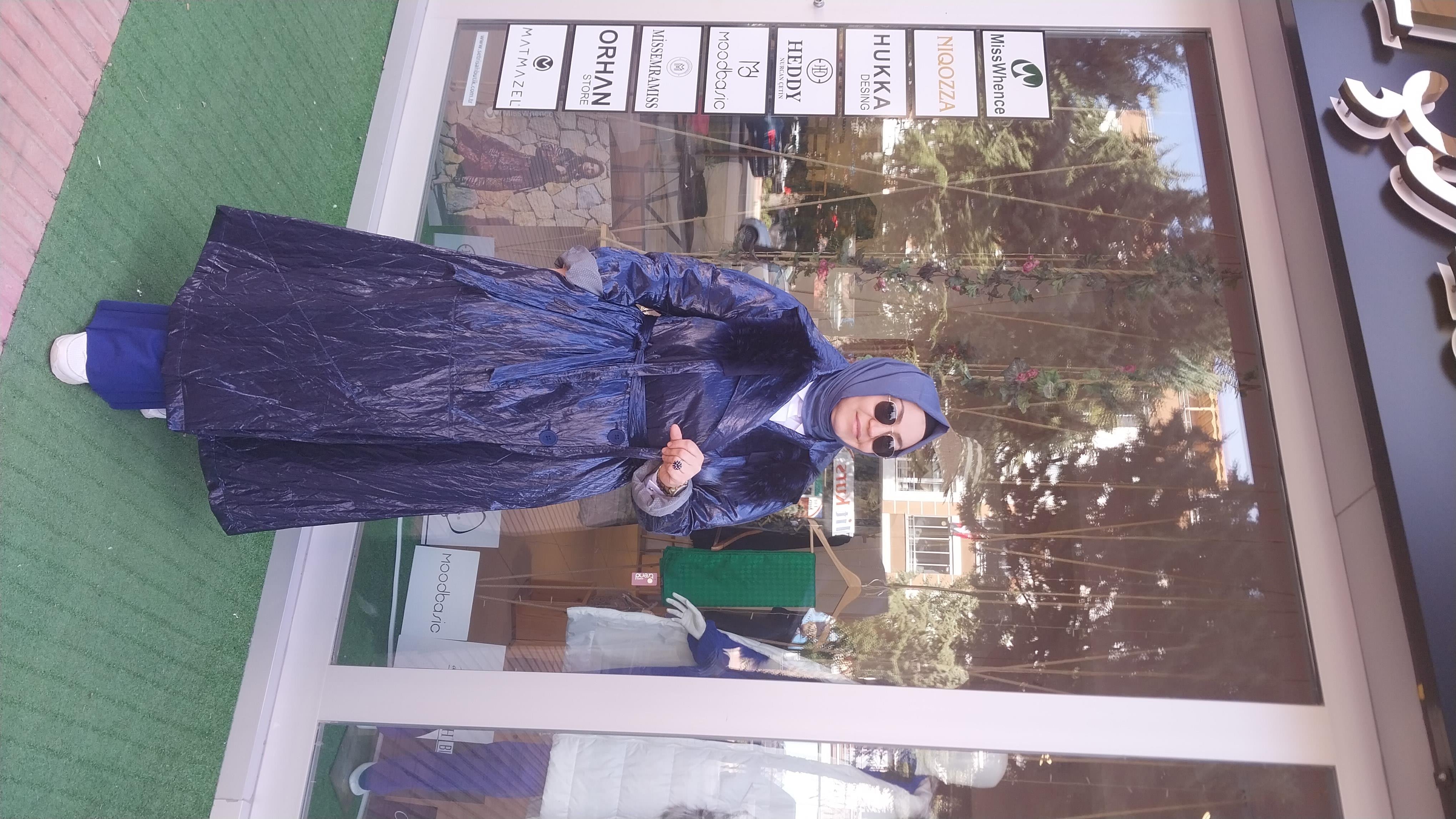 MİSSWHENCE SEYYAR KÜRK DETAYLI PARLAK PARDESÜ LACİVERT 34519