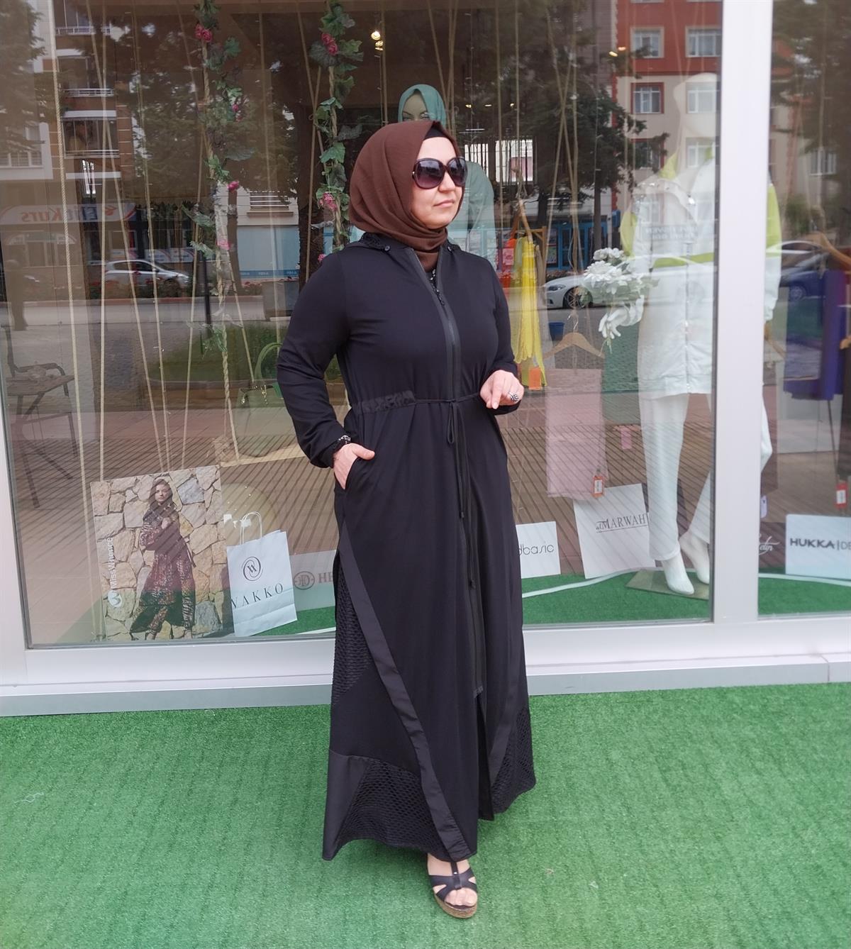 NURCAN ÇETİN FİLE DETAYLI FERACE SİYAH 23901