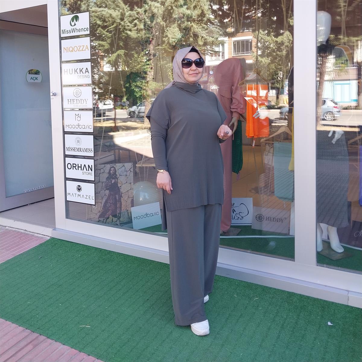 NURCAN ÇETİN FİTİL GÖRÜNÜMLÜ BOL PAÇA PANTOLONLU TAKIM HAKİ 23434