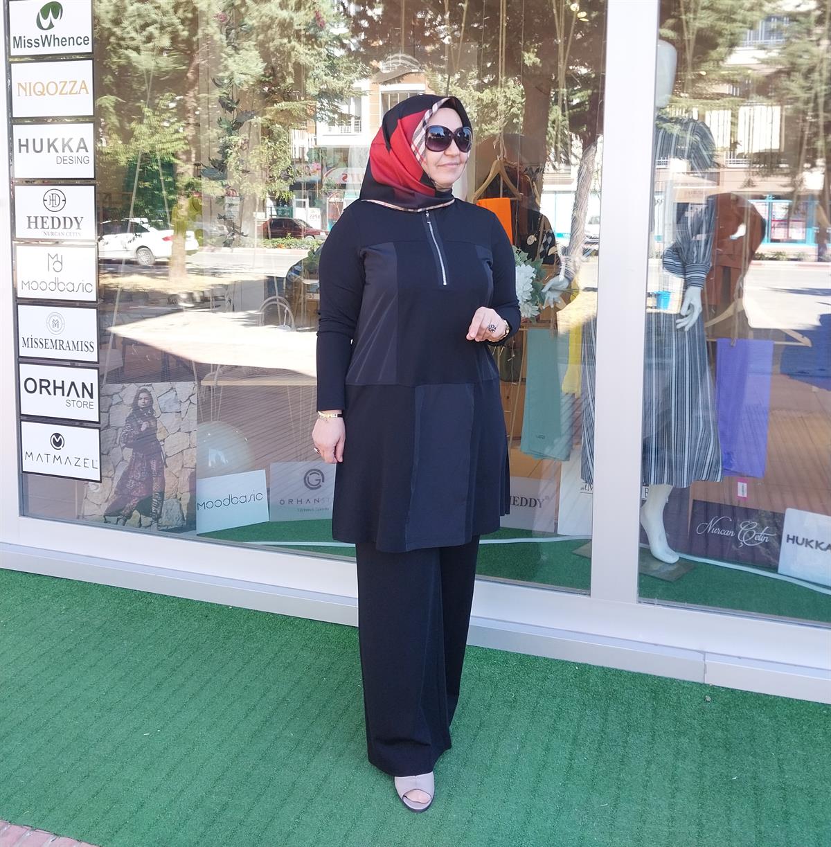 NURCAN ÇETİN PARAŞÜT DETAY BAMBU PANTOLONLU TAKIM SİYAH 24421