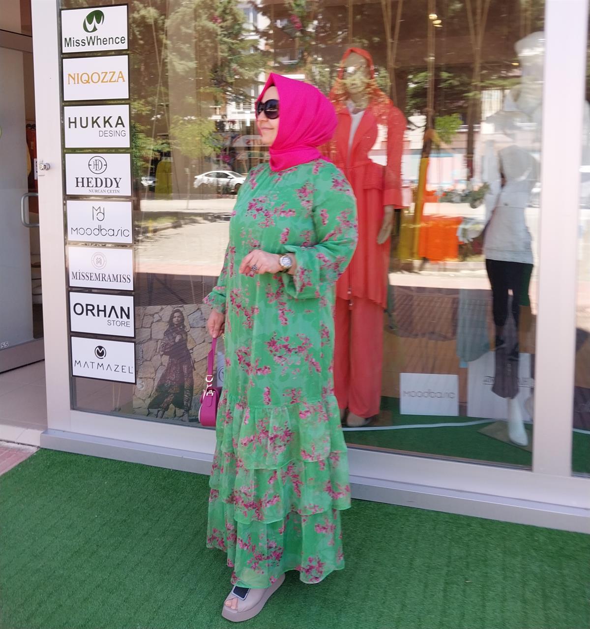 NURCAN ÇETİN ŞİFON YEŞİL ELBİSE 23119