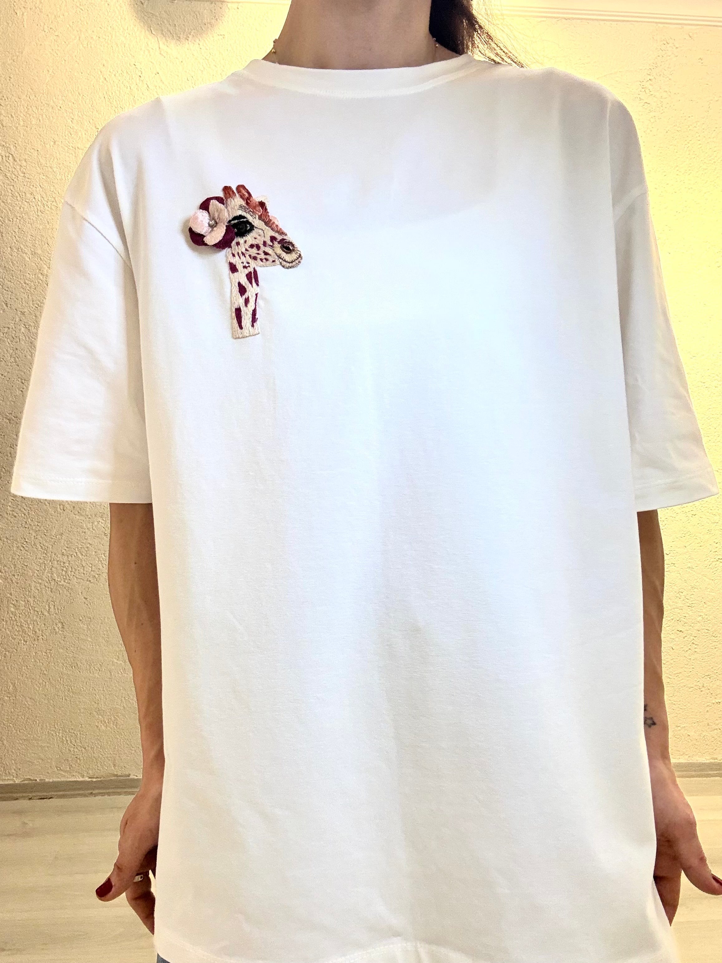 YENİ SEZON%100 El İşçiliği Pamuk Bisiklet Yaka Oversize Tshırt