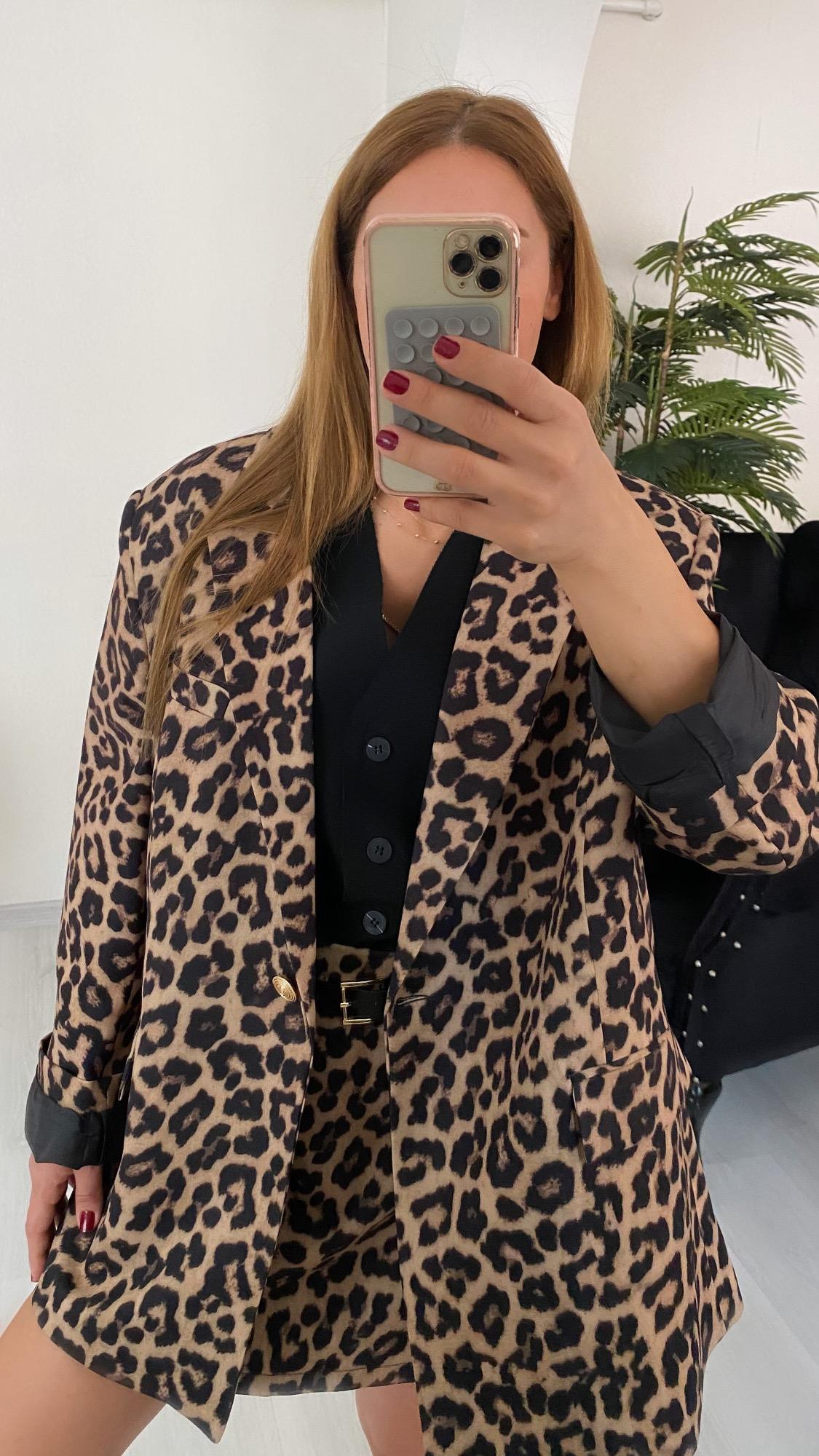 YENİ SEZONPremium Leopar Astarlı Cepli Oversize Ceket