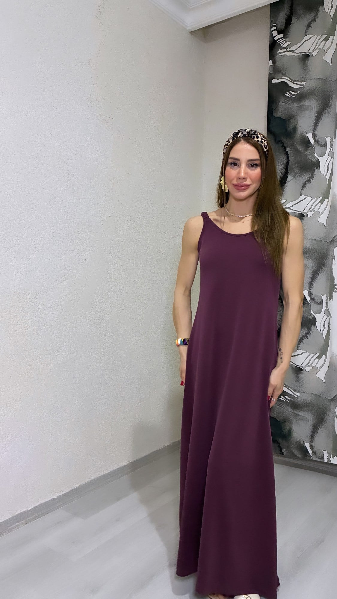 YENİ SEZONPremium Bordo Askılı Modal Elbise