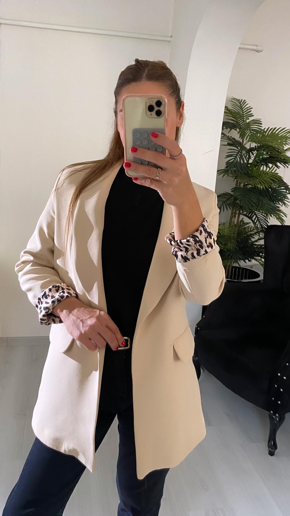 YENİ SEZONPremium Kalite Leopar Astarlı Double Kumaş Blazer Ceket Krem