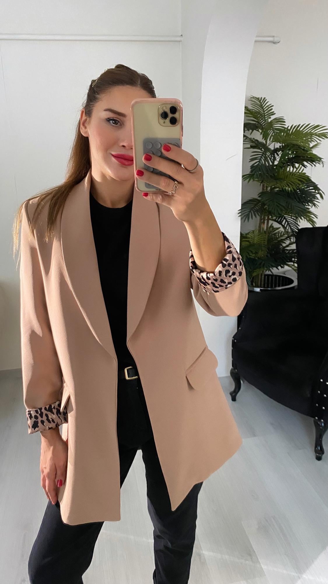 YENİ SEZONPremium Kalite Leopar Astarlı Double Kumaş Blazer Ceket Somon