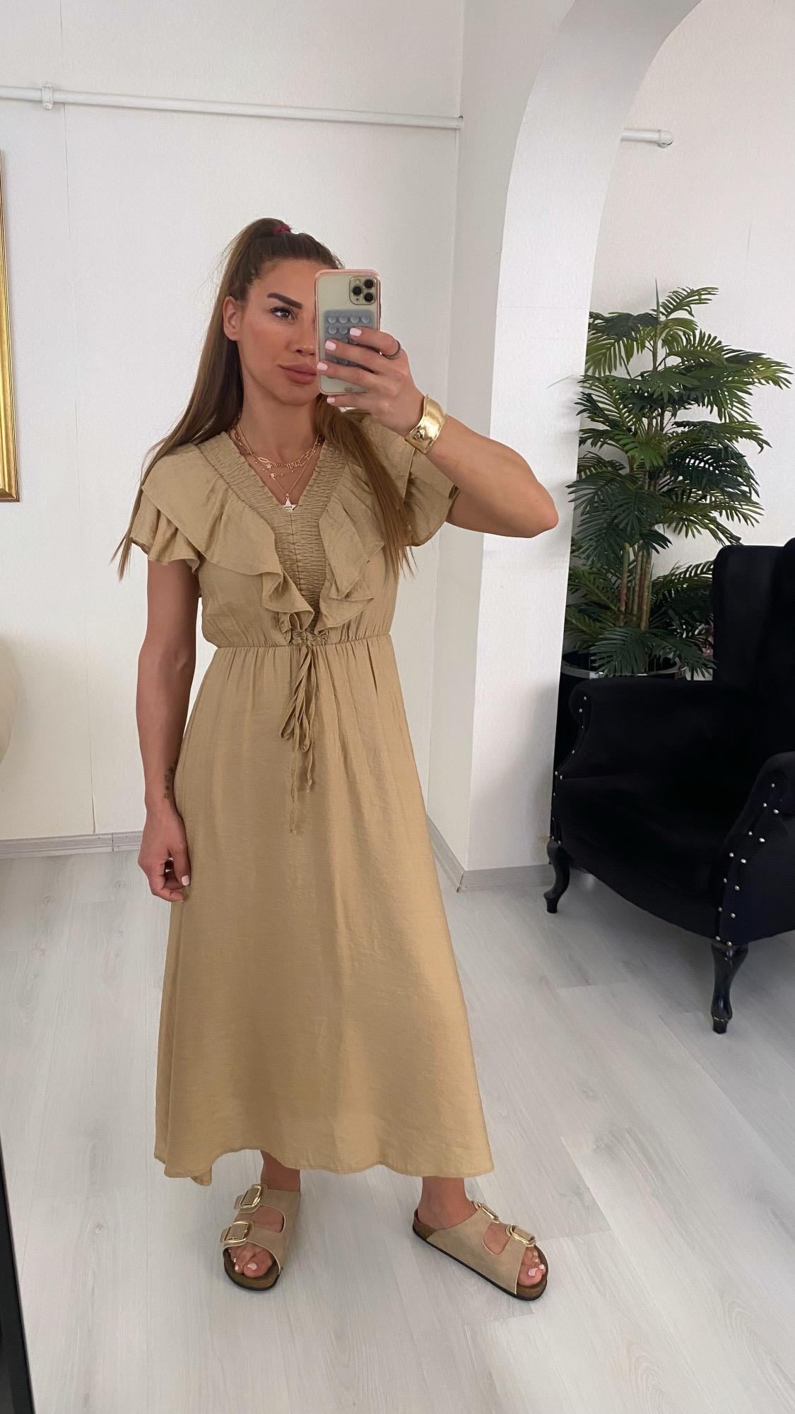 YENİ SEZONYeşil Fırfır Detaylı Bel Lastikli Elbise